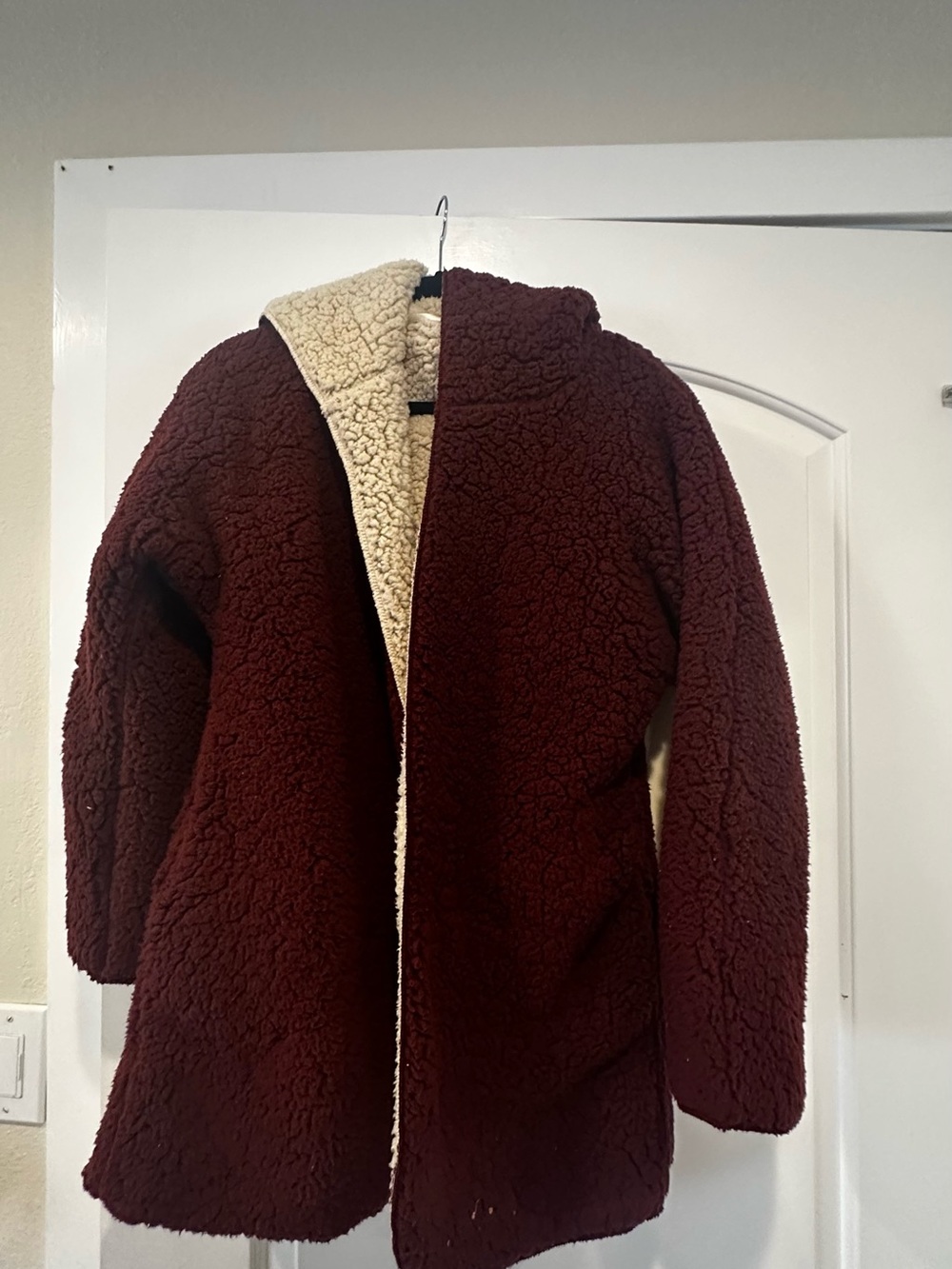 Women's Sherpa Coat - Burgundy with Cream Lining